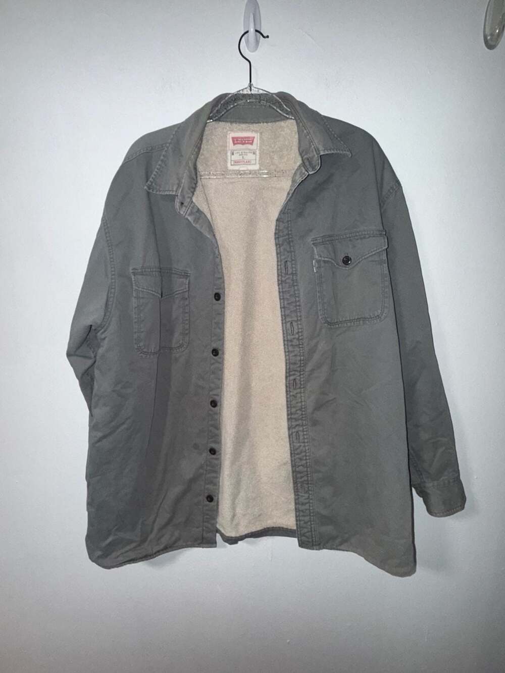 Levi's Men's Gray Sherpa Fleece Lined Canvas Worker Shirt Jacket Shacket Size L